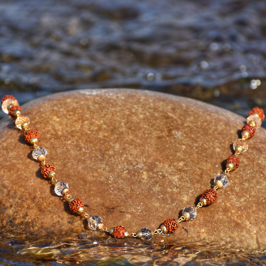 Golden Glow – Rudraksha & Crystal Jaap Mala
