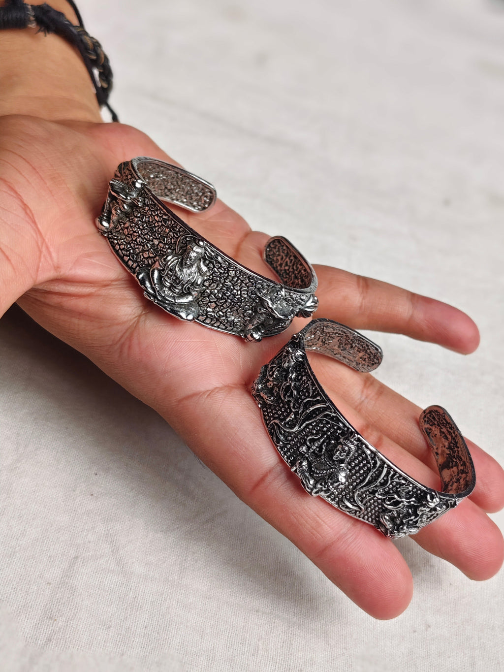 Divine Warriors Kada Set – Shiva & Hanuman Brass Bracelets