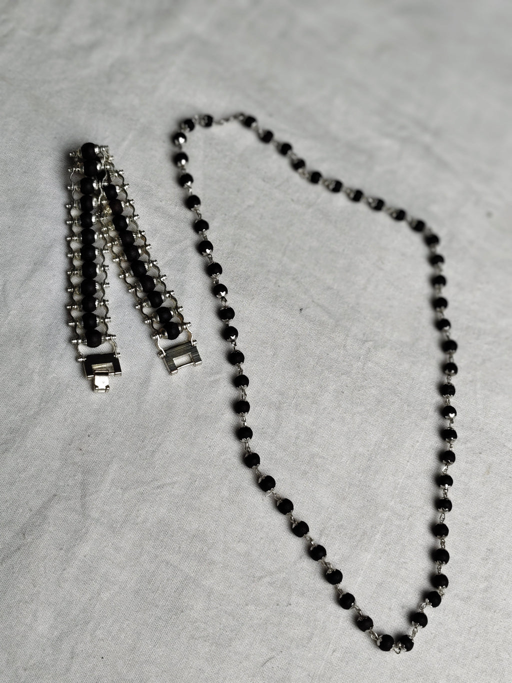 Karungali Shield Set – Mala & Bracelet Combo (Ebony Wood with Silver Finish)
