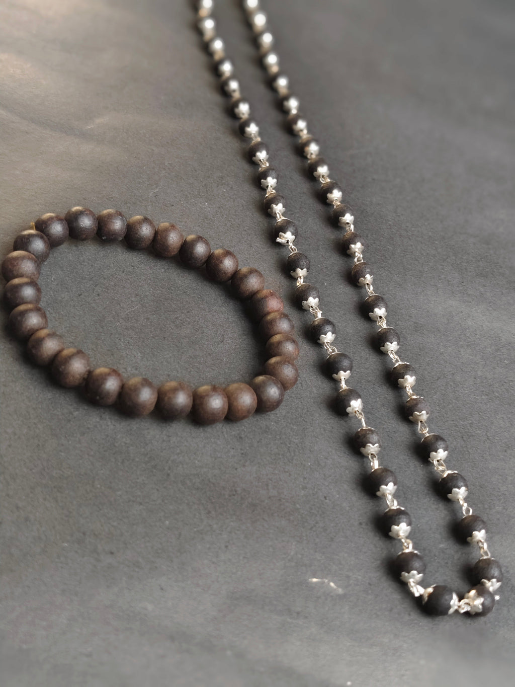 Karungali Twin Blessings – Ebony Mala Combo (Karungali Malai Black Ebony Mala + Divine Ebony Wood Karungali )