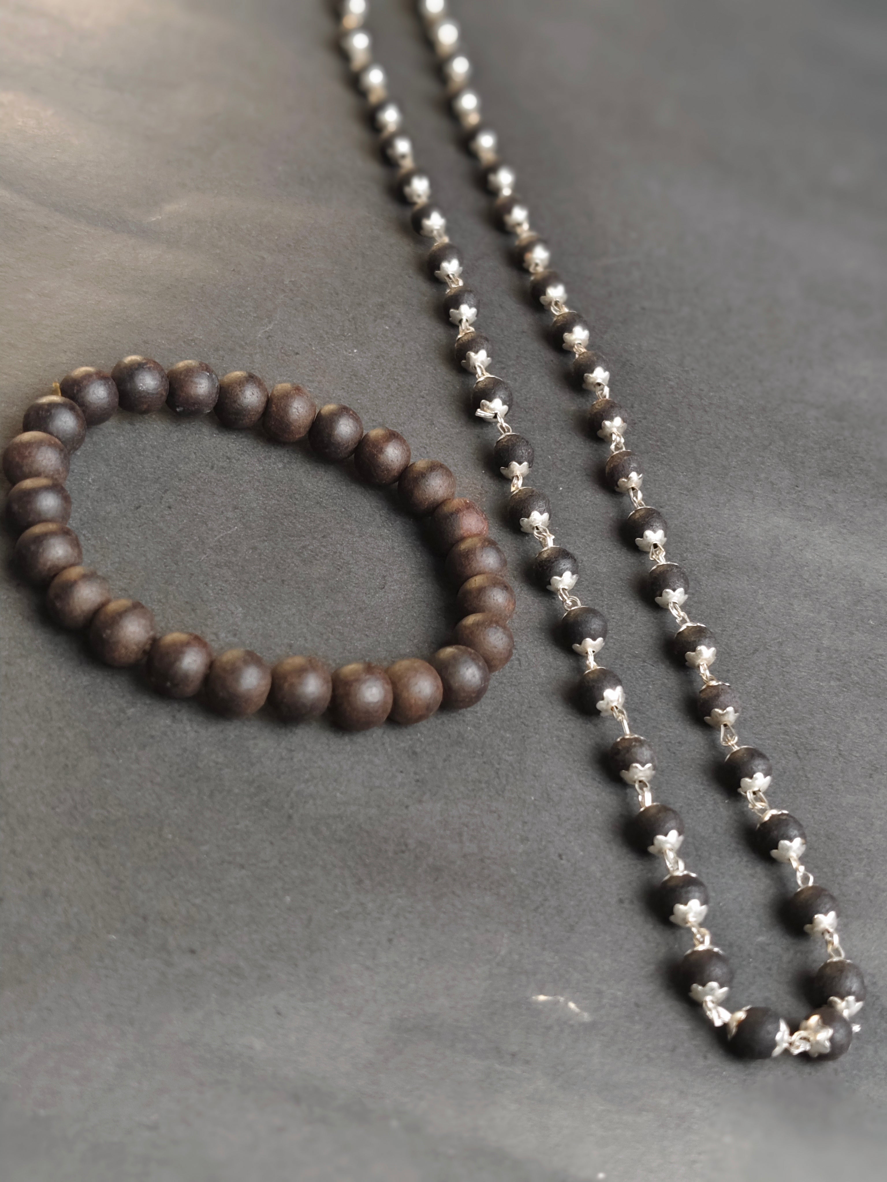 Karungali Twin Blessings – Ebony Mala Combo (Karungali Malai Black Ebony Mala + Divine Ebony Wood Karungali )