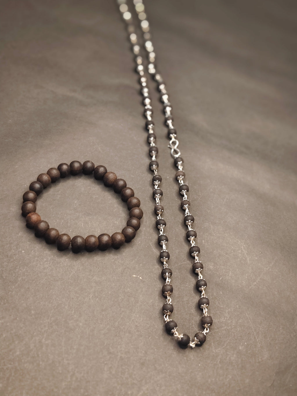 Karungali Twin Blessings – Ebony Mala Combo (Karungali Malai Black Ebony Mala + Divine Ebony Wood Karungali )
