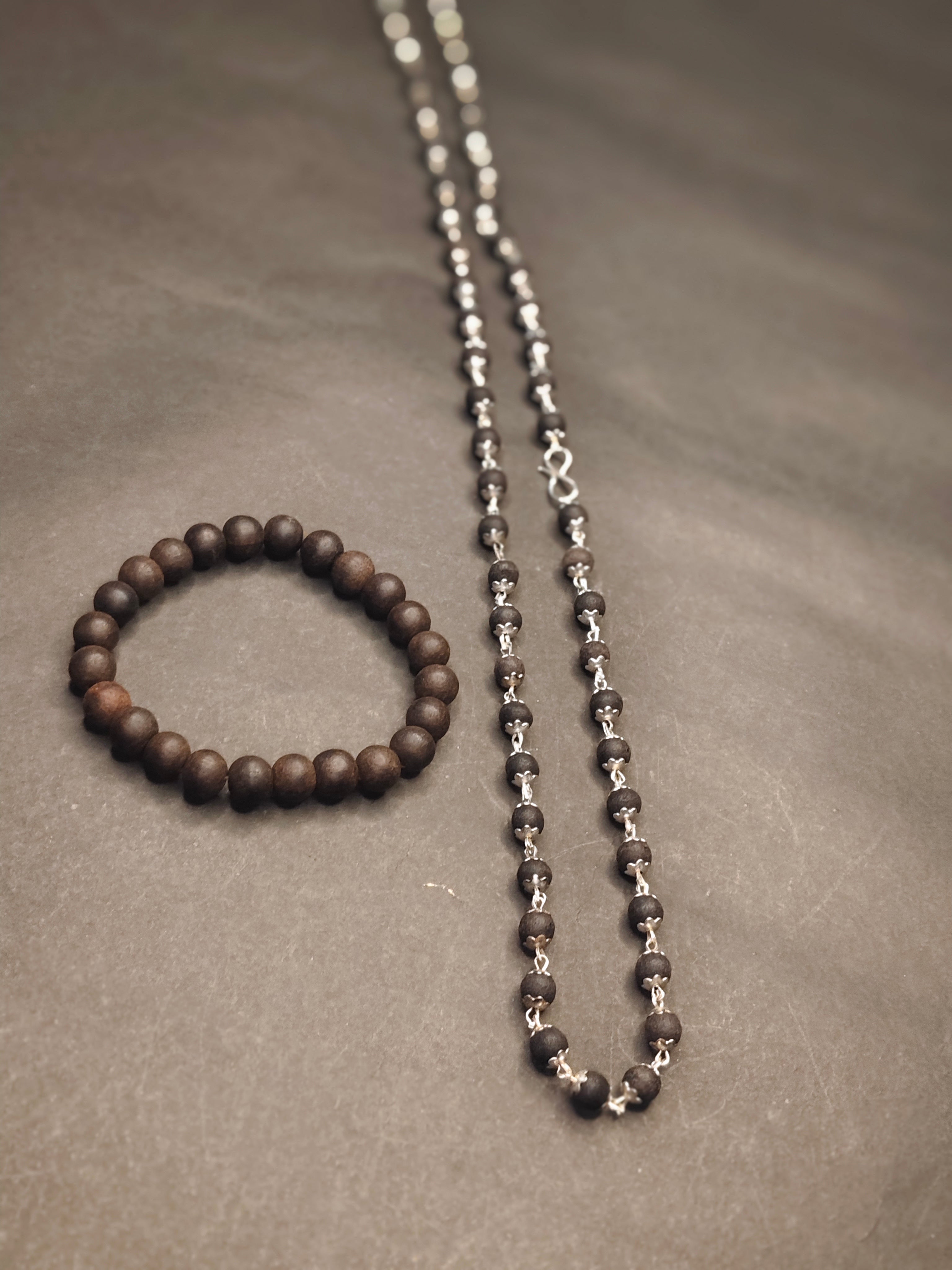 Karungali Twin Blessings – Ebony Mala Combo (Karungali Malai Black Ebony Mala + Divine Ebony Wood Karungali )
