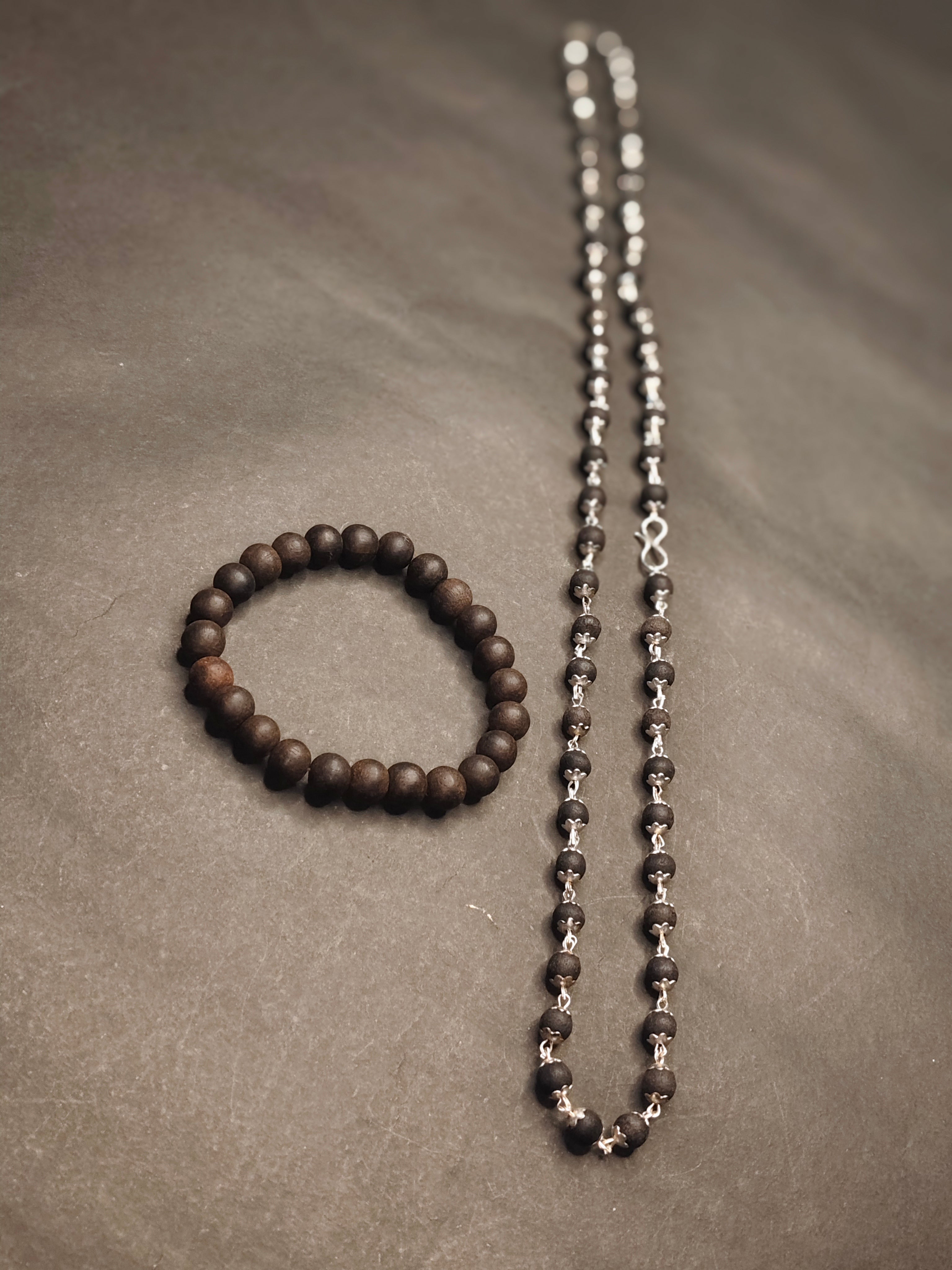 Karungali Twin Blessings – Ebony Mala Combo (Karungali Malai Black Ebony Mala + Divine Ebony Wood Karungali )